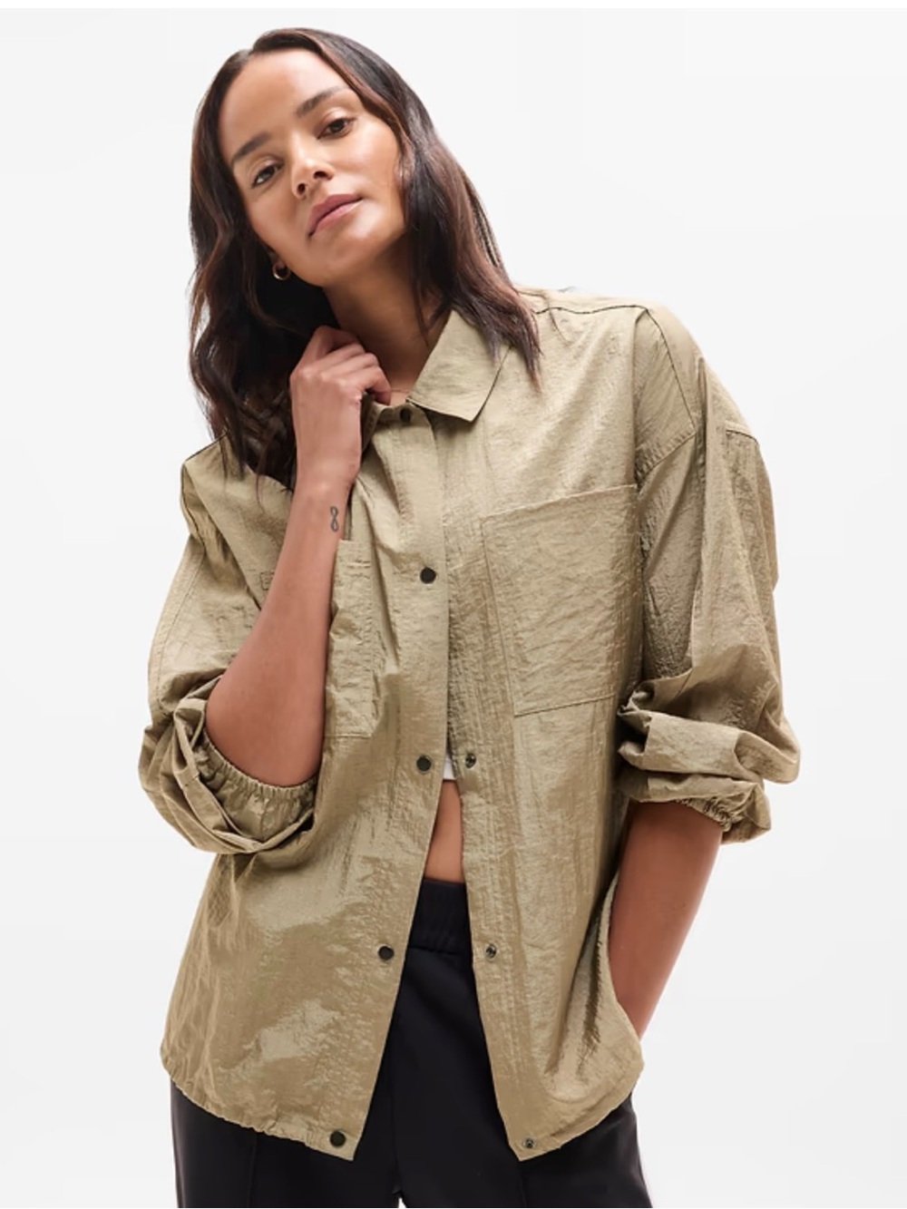Athleta Beige Lunar Sheen Shirt Jacket Athliesure Size Small
